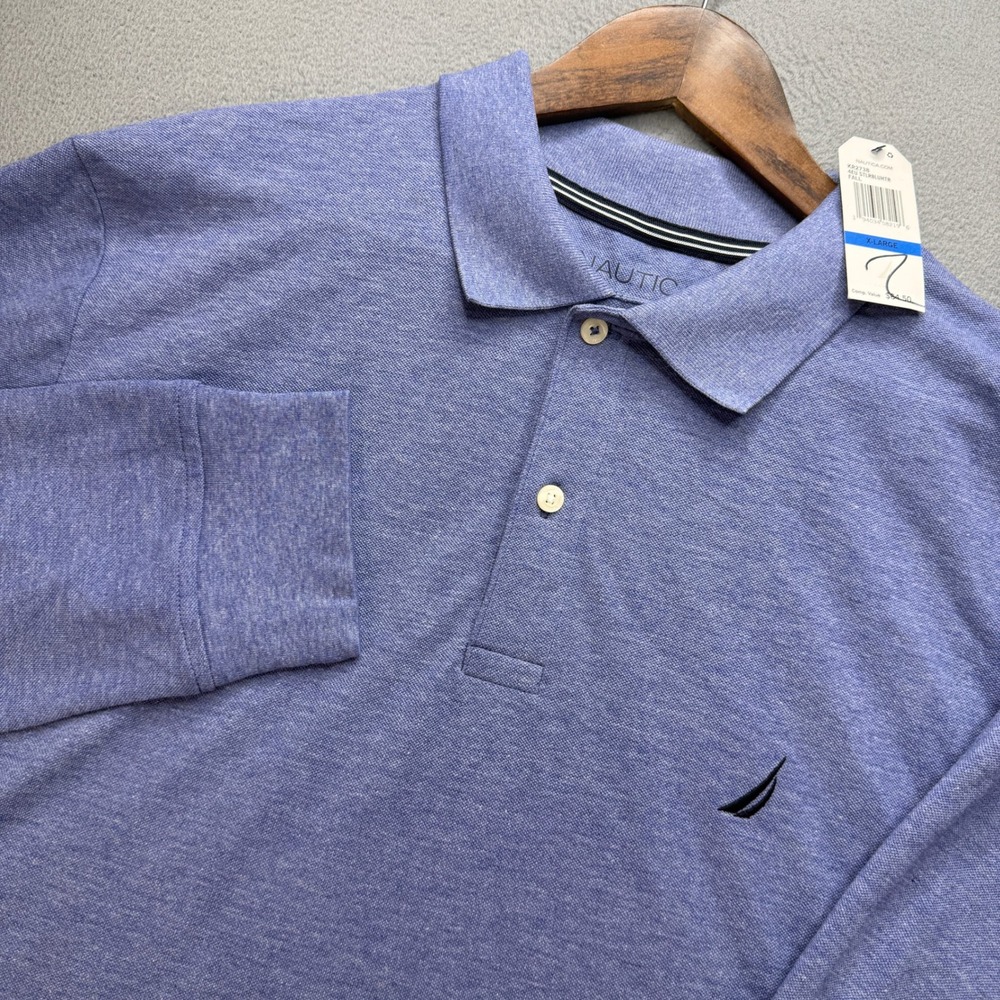 Nautica Long Sleeve Polo Shirt Mens XL Blue Cotton Blend Classic Fit Preppy NWT